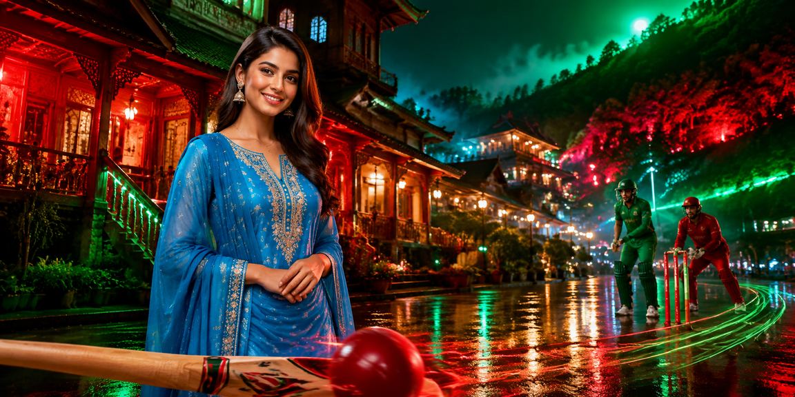 বান্দরবানে সালোয়ার কামিজ পরা তরুণী ক্রিকেট বেটিং করছেন
